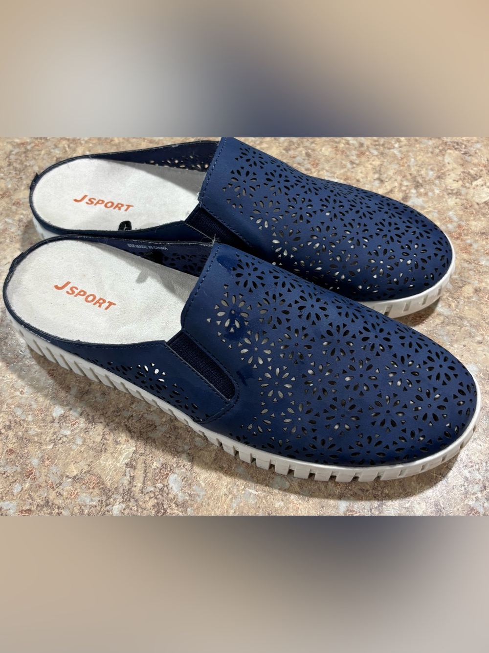 Comfort Slip-On J Sport Women’s Navy Laser-Cut Sneakers